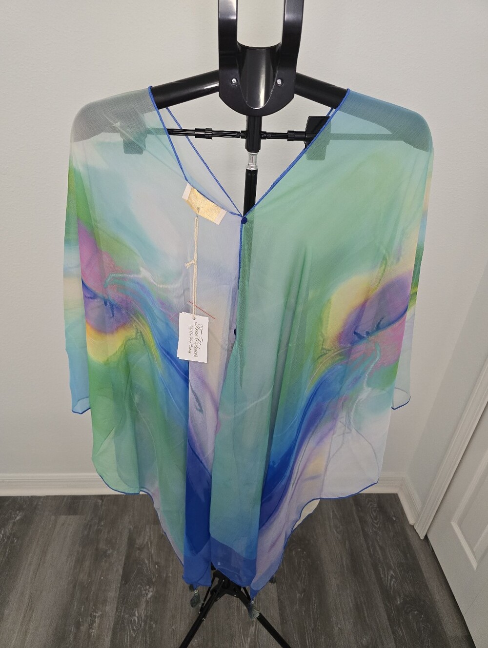 True Colors La Moda Clothing Sheer Swim Cover Up Kimono Multicolor